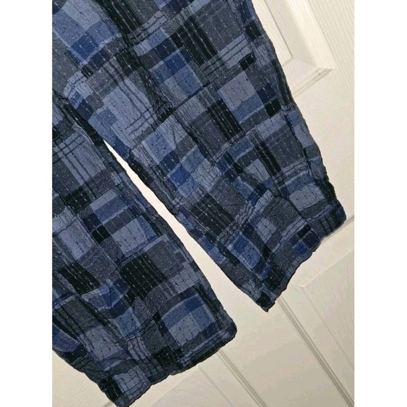 Urban Outfitters Blue Plaid Boho Cropped Baggy Pants‎ Textured Women's Size M - Picture 3 of 5